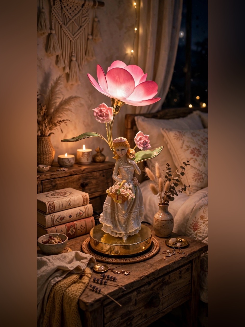 ✨ Vintage Quinceañera Sweet 15 Porcelain Figurine Flower Touch Lamp Pink ✨